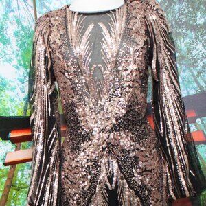 COCKTAIL SEQUIN PANTS SUITS MEDIUM BLACK COPPER